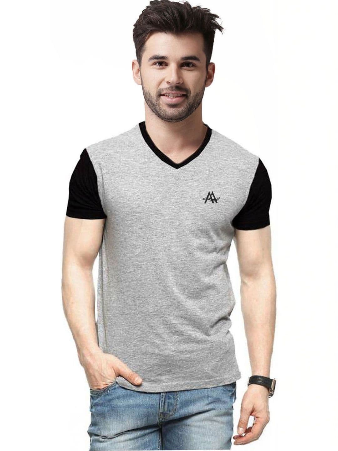 AD & AV Men Brand Logo V-Neck Pockets Slim Fit T-shirt - view 1