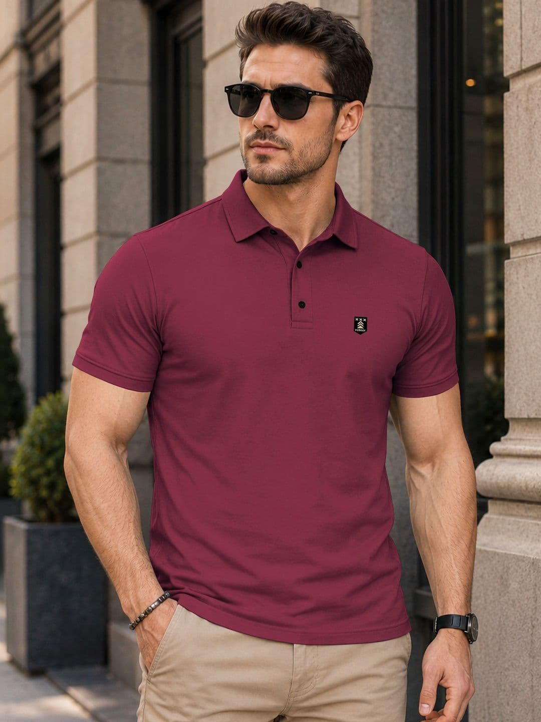 VeBNoR Men Brand Logo Polo Collar Pockets T-shirt - view 1