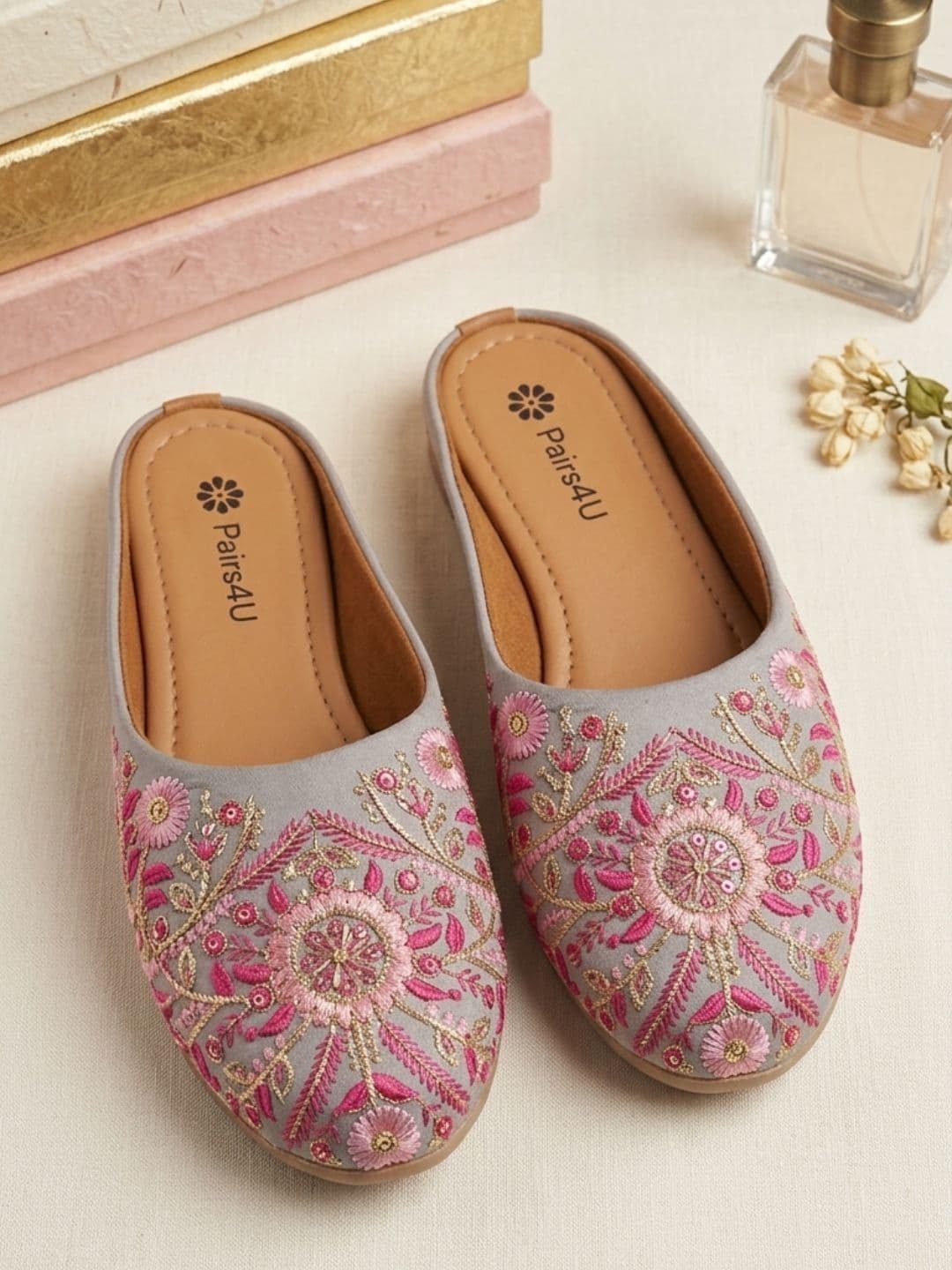 Pairs4U Women Embellished Party Mules with Embroidered Flats - view 1