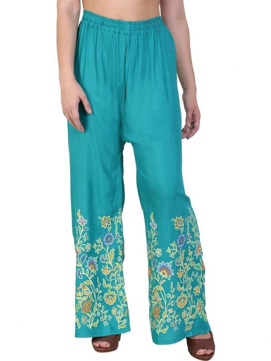 OMAYA Women Floral Printed Knitted Ethnic Palazzos - view 1