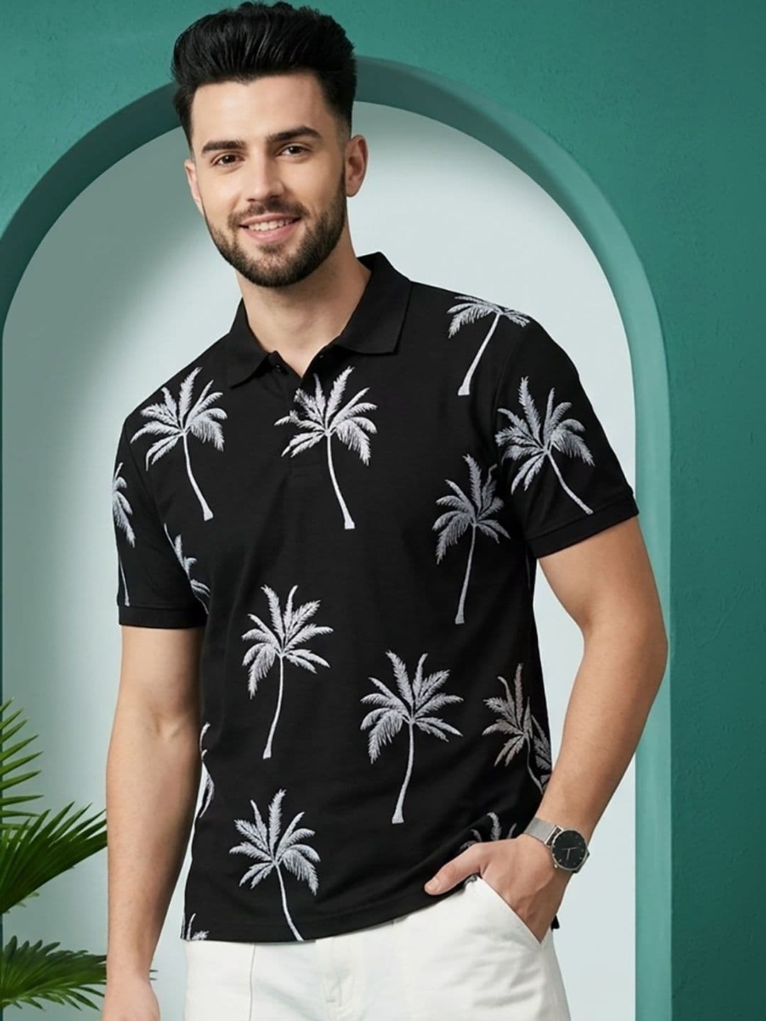 Moda Rapido Men Printed Polo Collar Tropical T-shirt - view 1