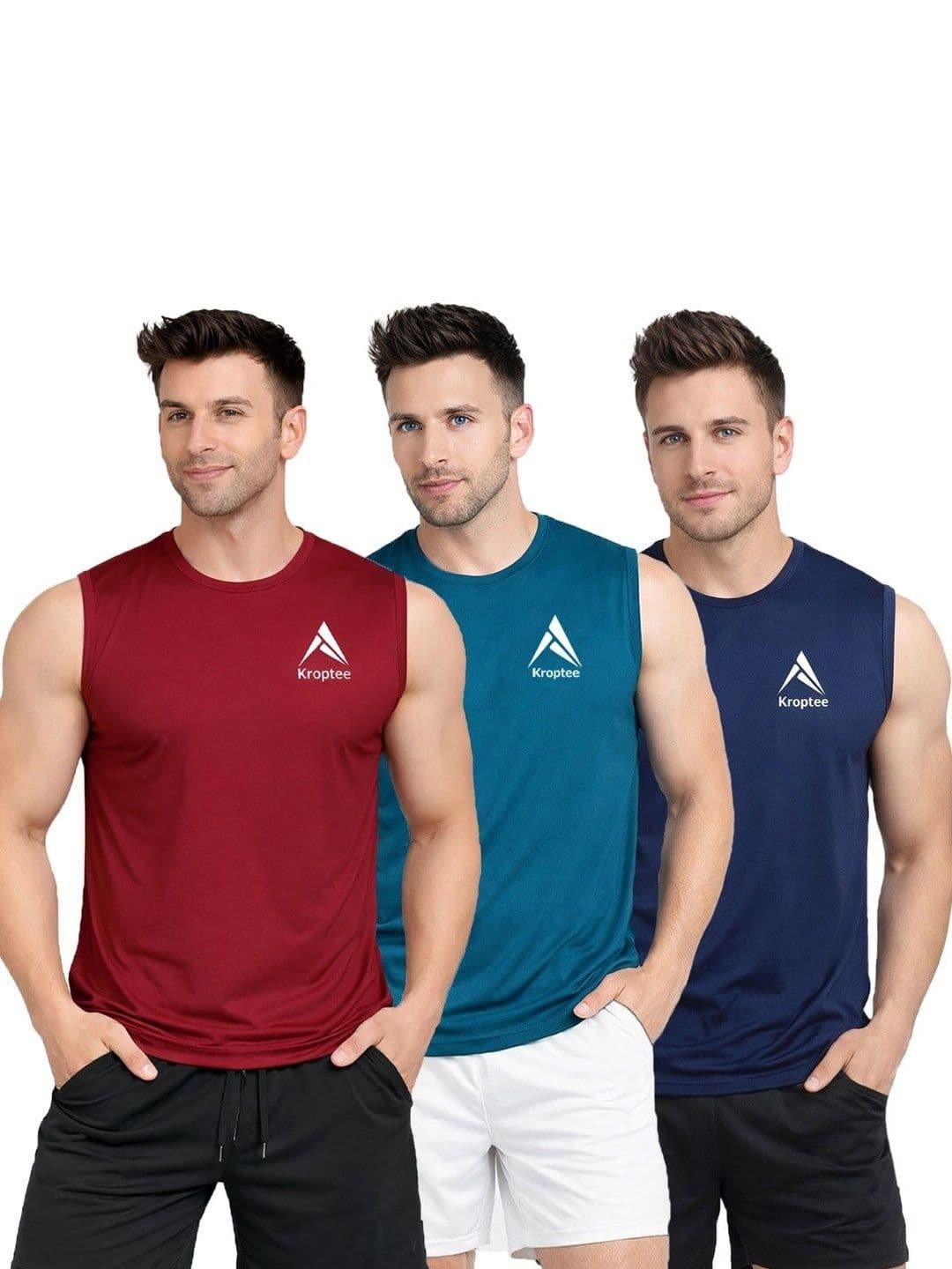 Kroptee Pack of 3 Cotton Blend Gym Vest - view 1