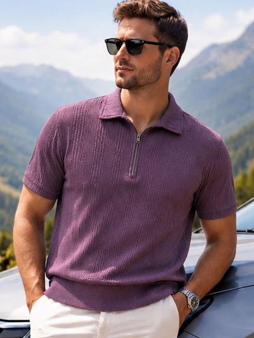 R.Code by The Roadster Life Co. Men Polo Collar T-shirt - view 1