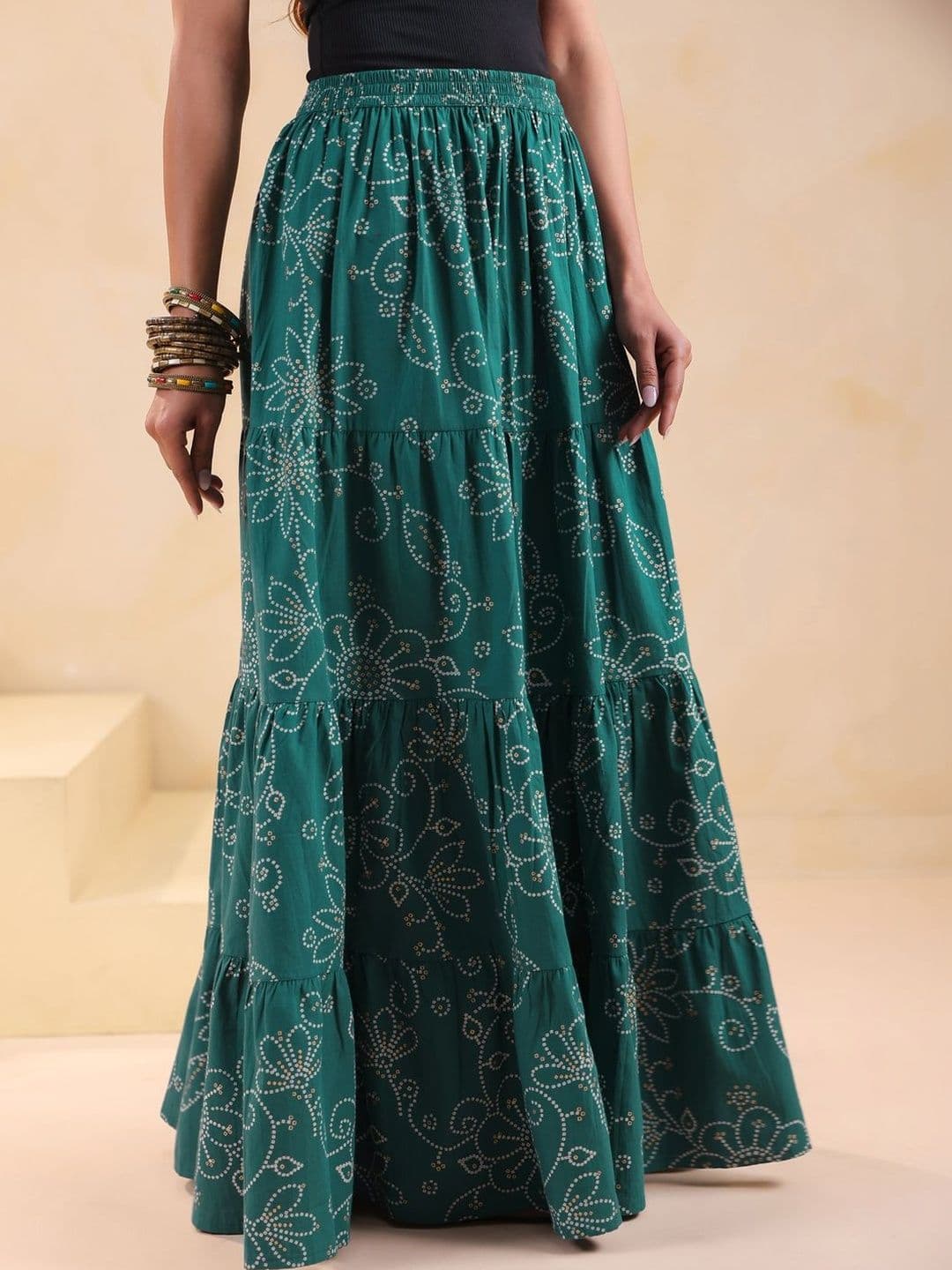Rimeline Women Printed Pure Cotton Flared Maxi Skirts - view 1