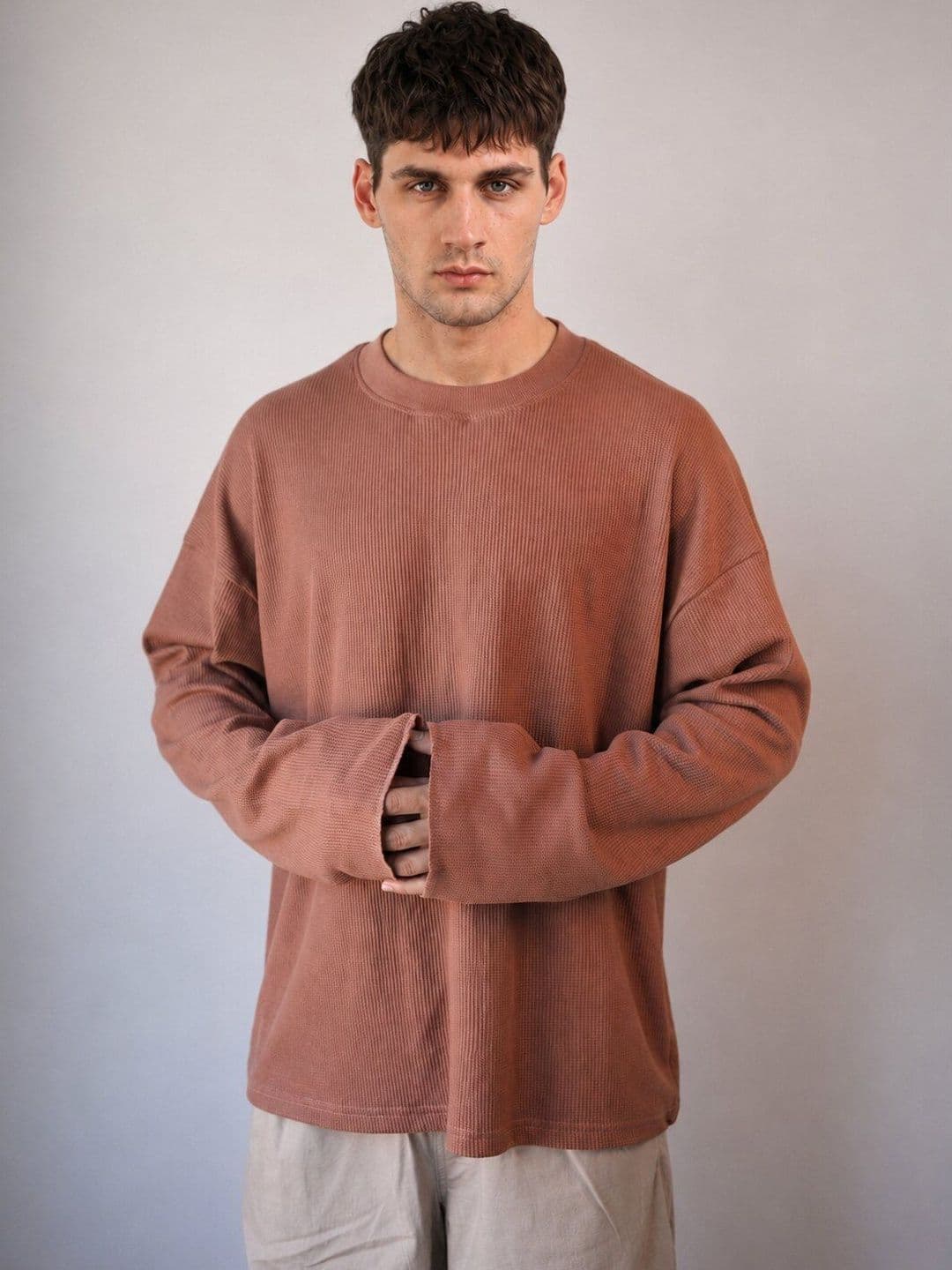 MOHICANS Round Neck Drop-Shoulder Waffle Textured T-shirt - view 1
