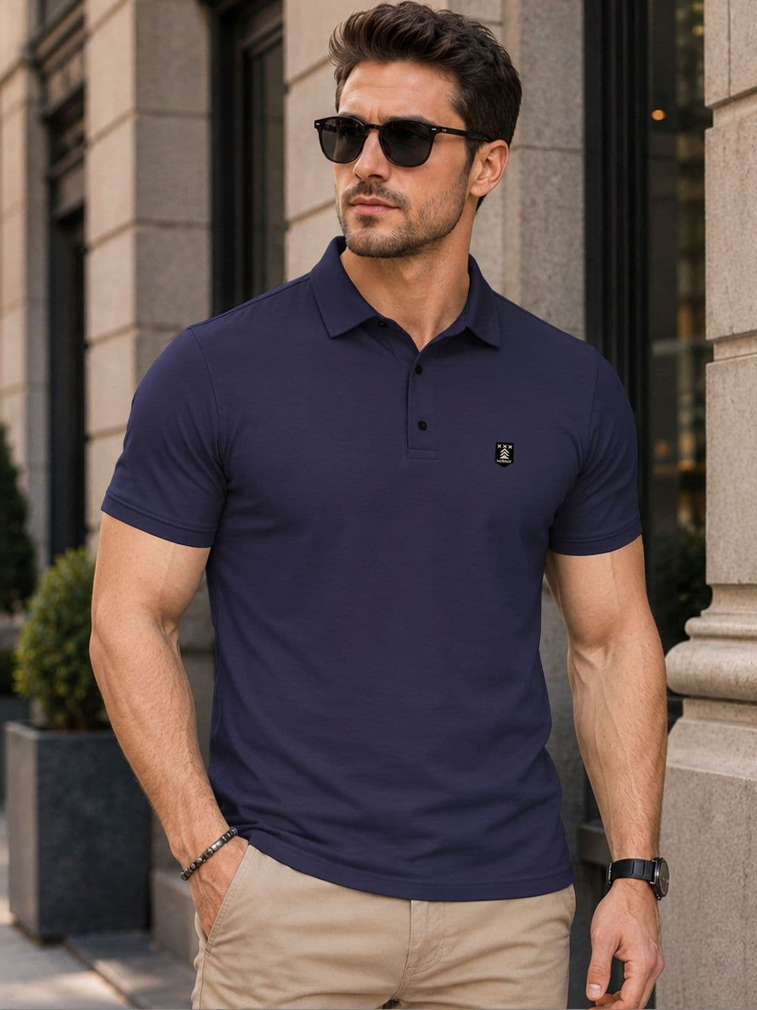VeBNoR Men Brand Logo Polo Collar Pockets T-shirt - view 1