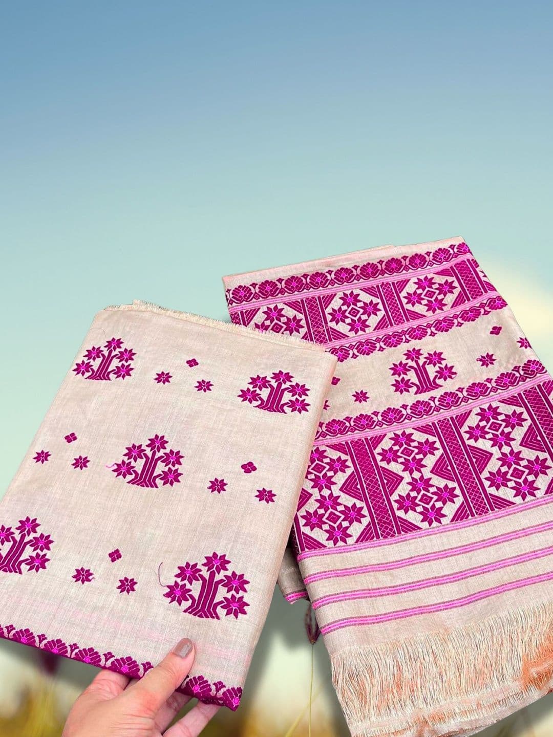 KAMDAR Woven Design Embroidered Mekhela Chador Saree - view 1