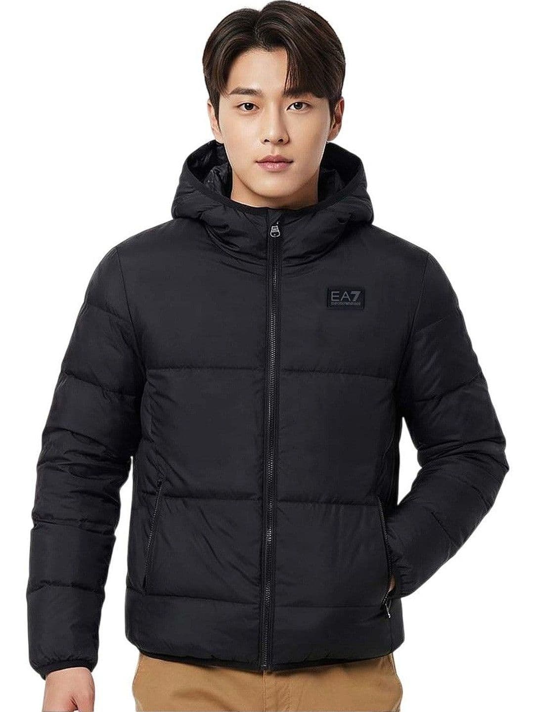 EA7 Emporio Armani Black Solid Hooded Jacket - view 1