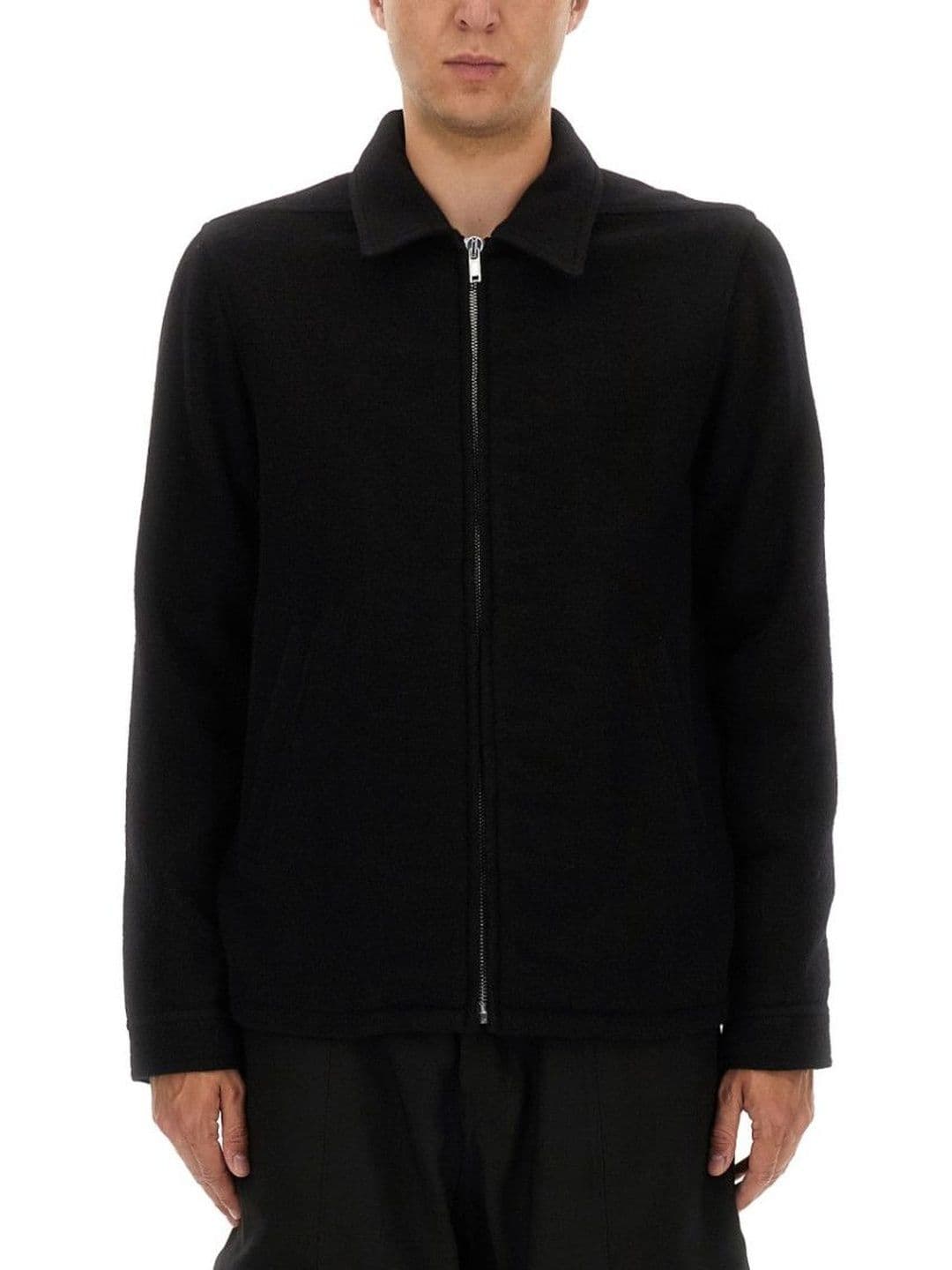 Rick Owens Black Solid Shirt Collar Jacket - view 1