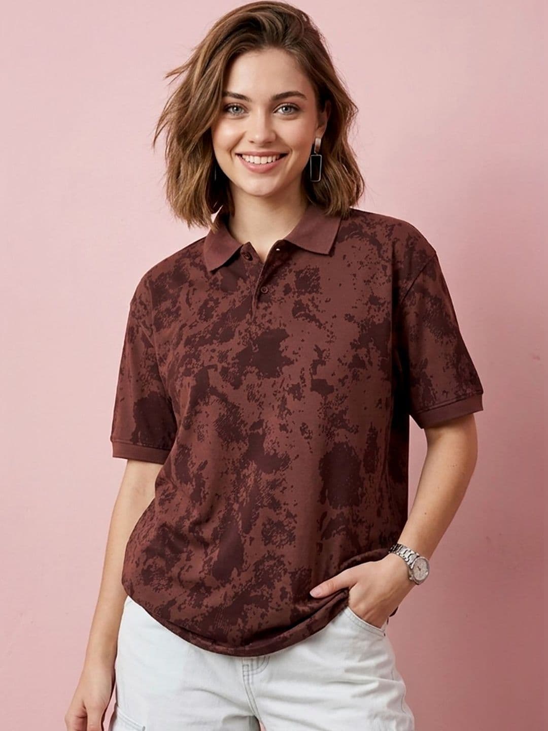 Moda Rapido Women Printed Polo Collar T-shirt - view 1