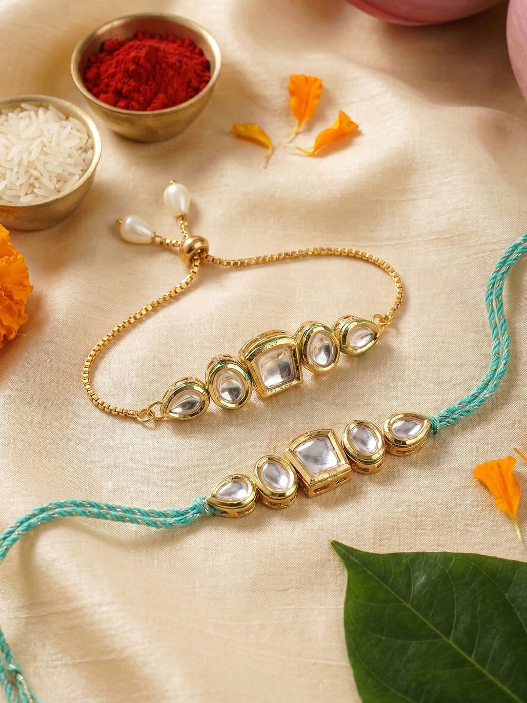House of Pataudi Set of 2 Kundan Bhaiya Bhabhi Rakhi Set - view 1