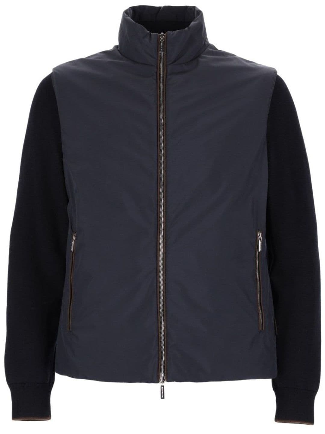 Moorer Navy Blue Solid Mock Collar Jacket - view 1