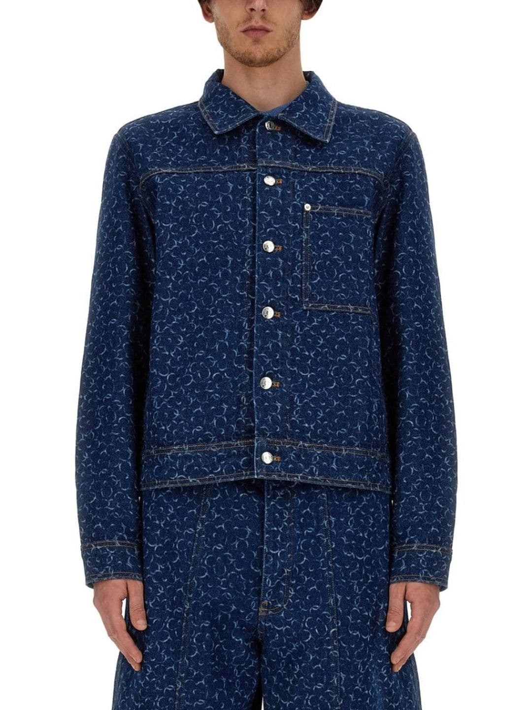 Maison Kitsune Blue Printed Shirt Collar Jacket - view 1