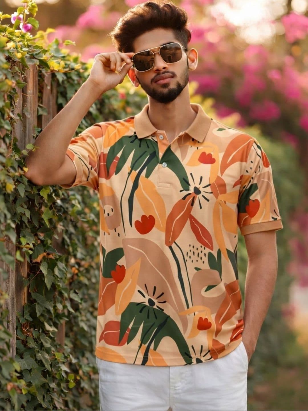Tshirts Buddy Men Floral Printed Polo Collar Tropical T-shirt - view 1