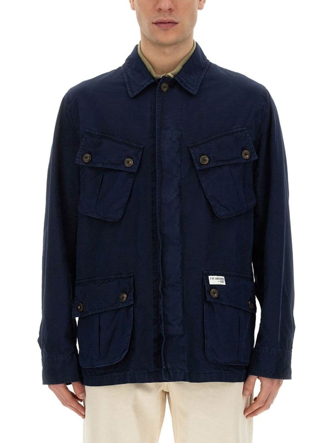 Fay Navy Blue Solid Shirt Collar Jacket - view 1