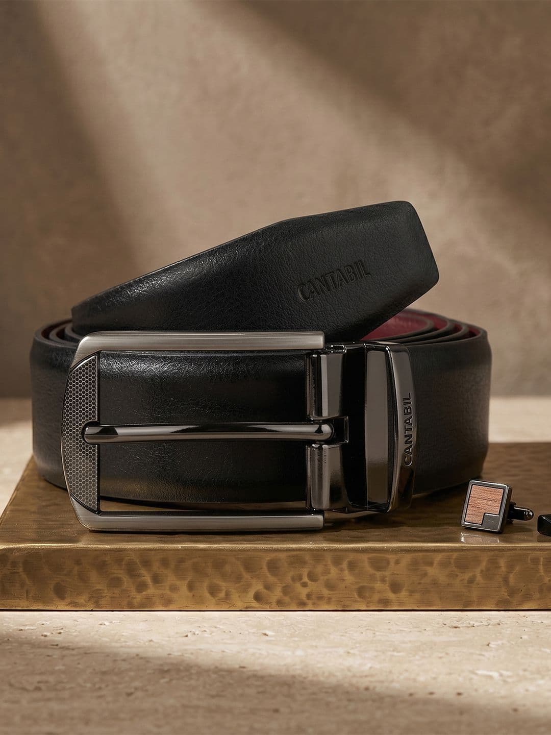 Cantabil Men Textured Leather Reversible Formal Belt - view 1