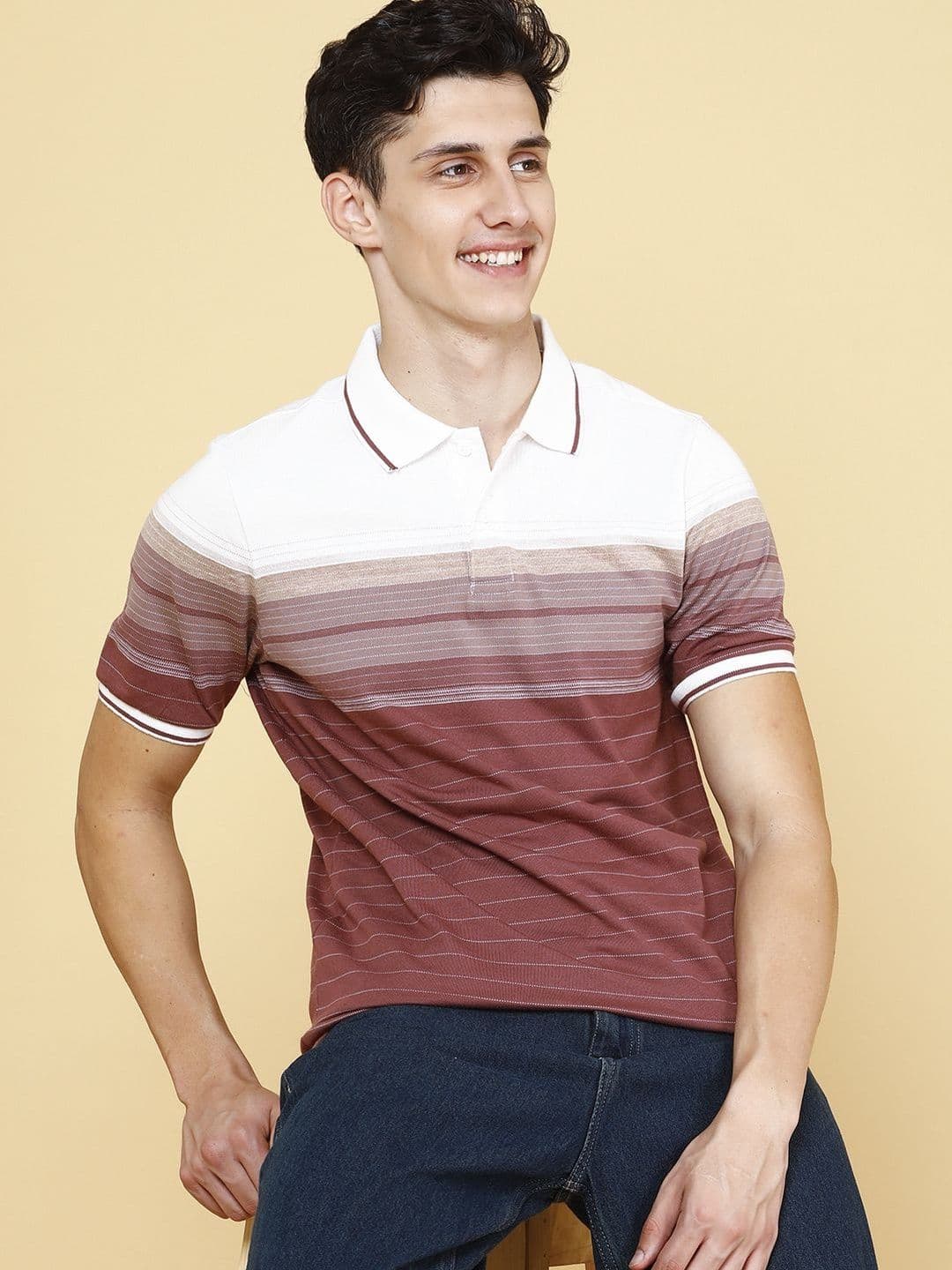 LIMEROAD Men Striped Polo Collar T-shirt - view 1