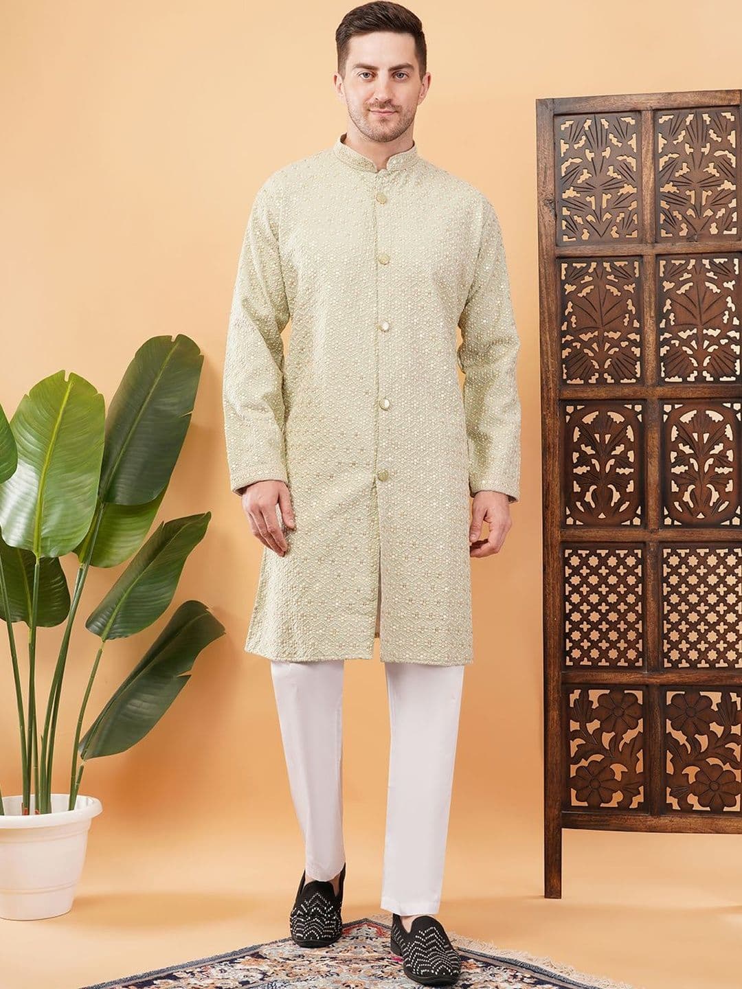 ADHIRAJAN Embroidered Mandarin Collar Sherwani - view 1