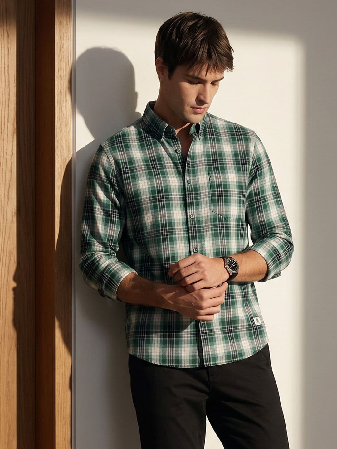 THE SHIRT CODE Tartan Checked Pure Cotton Casual Shirt - view 1