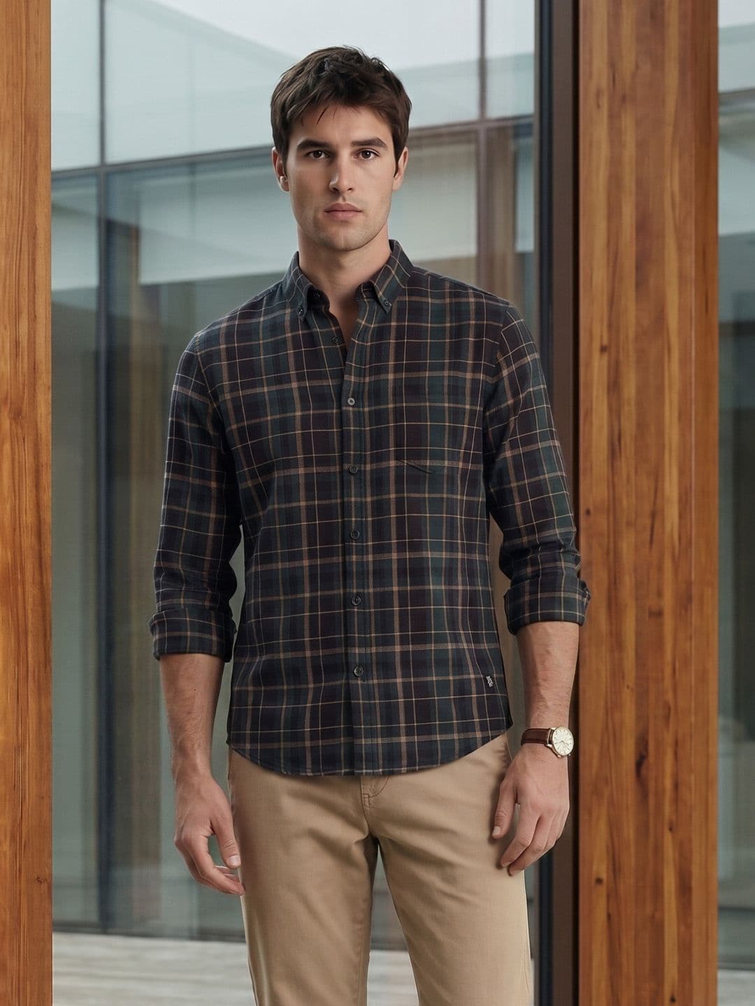 THE SHIRT CODE Tartan Checked Pure Cotton Casual Shirt - view 1