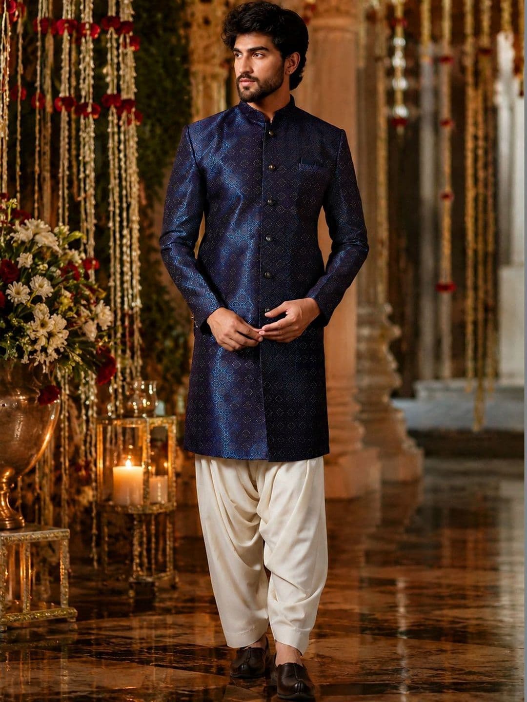 SOURAGYA Embroidered Mandarin Collar Sherwani - view 1