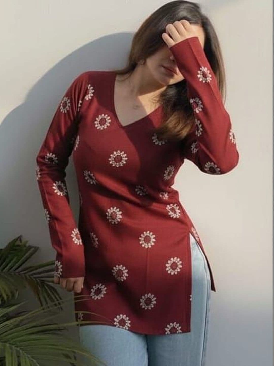 HERE&NOW X fwd Floral Printed V-Neck Kurti - view 1