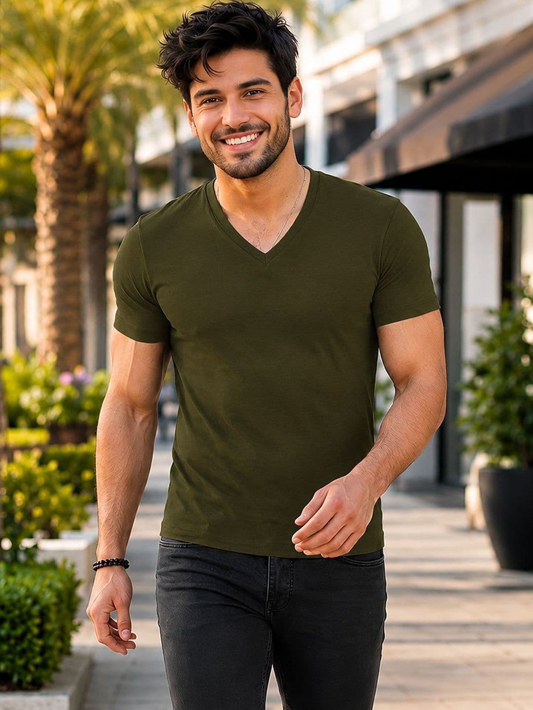FBAR Men Black V Neck T Shirt Half Sleeve Solid Casual T-Shirt - view 1