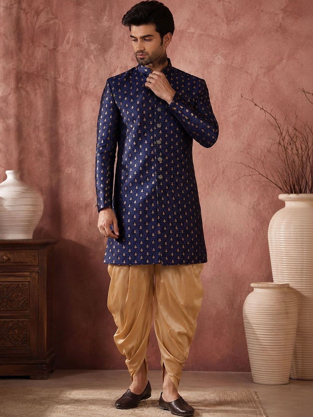 SOURAGYA Embroidered Mandarin Collar Sherwani Set - view 1
