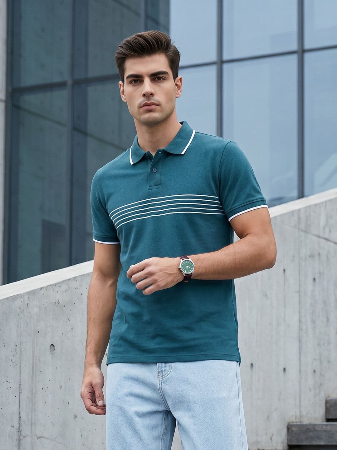 encore by INVICTUS Striped Polo Collar T-shirt - view 1