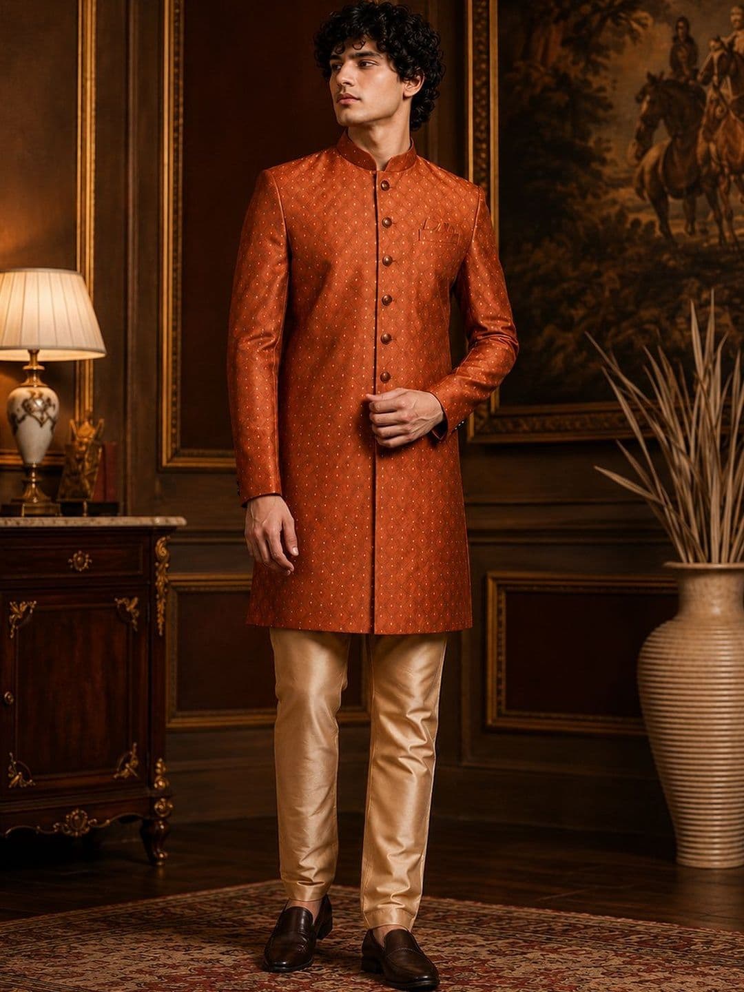 SOURAGYA Embroidered Mandarin Collar Sherwani - view 1