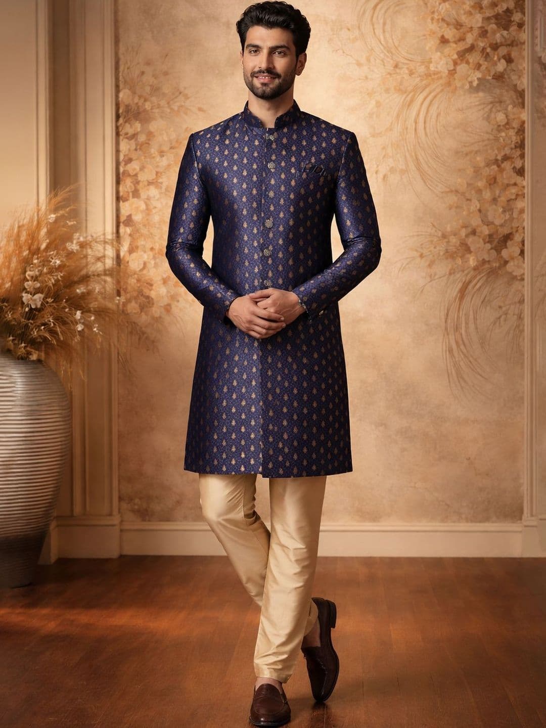 SOURAGYA Embroidered Mandarin Collar Sherwani Set - view 1