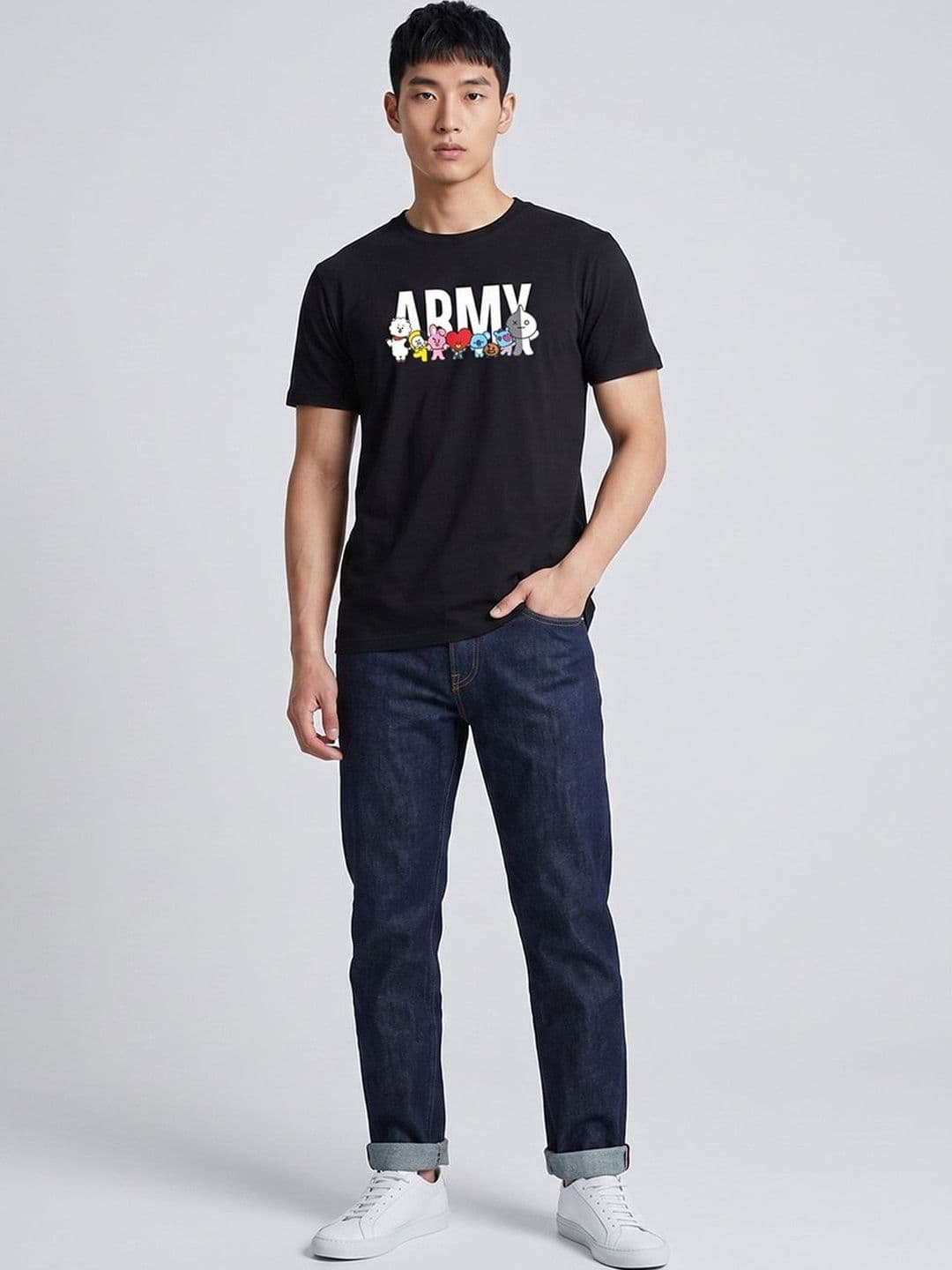 The Korhean Store Unisex BTS BT21 Army Streetwear Regular Fit Graphic Printed Cotton Tshirt - view 1