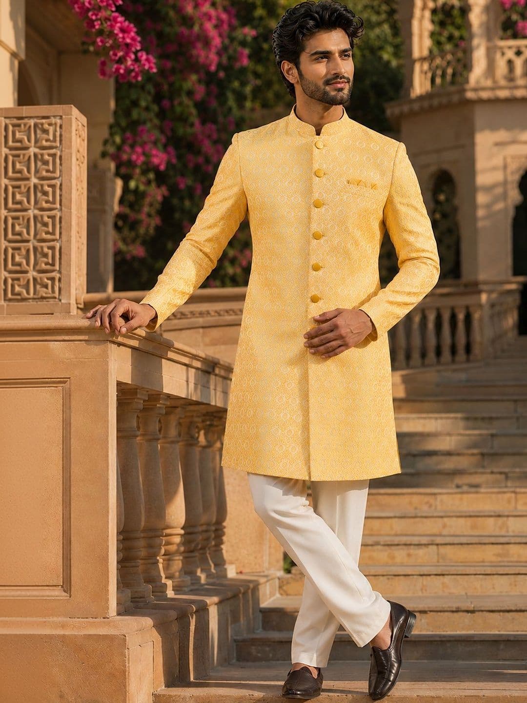 SOURAGYA Embroidered Mandarin Collar Sherwani Set - view 1