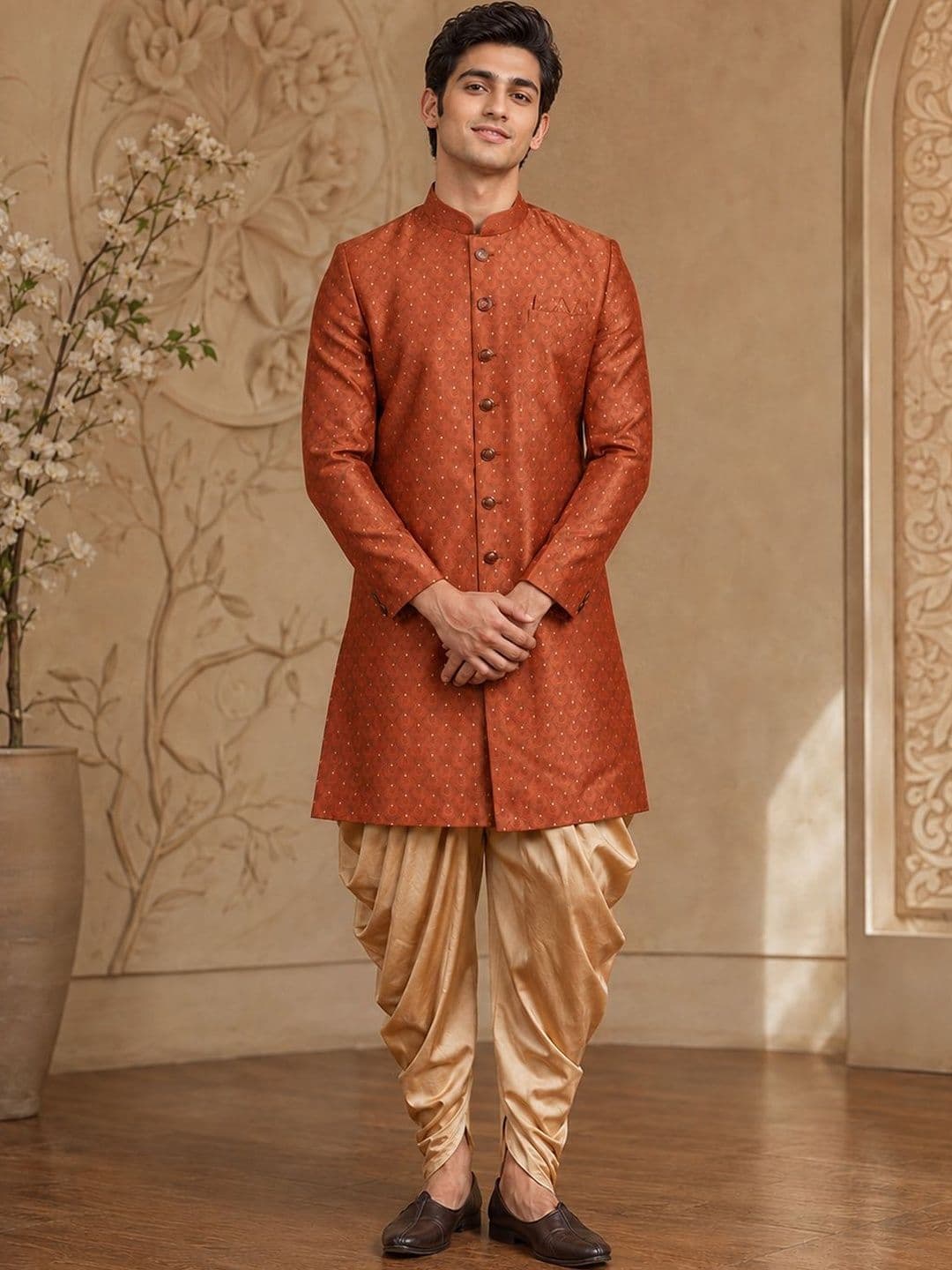 SOURAGYA Embroidered Mandarin Collar Sherwani Set - view 1