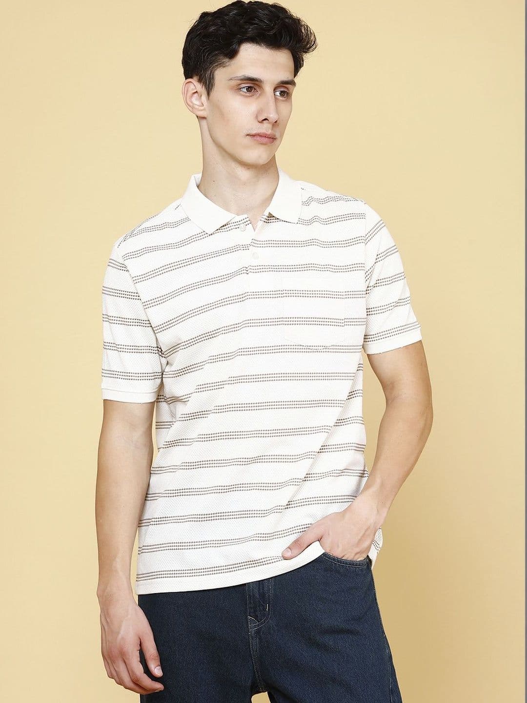 V-Mart Men Striped Polo Collar Pockets T-shirt - view 1