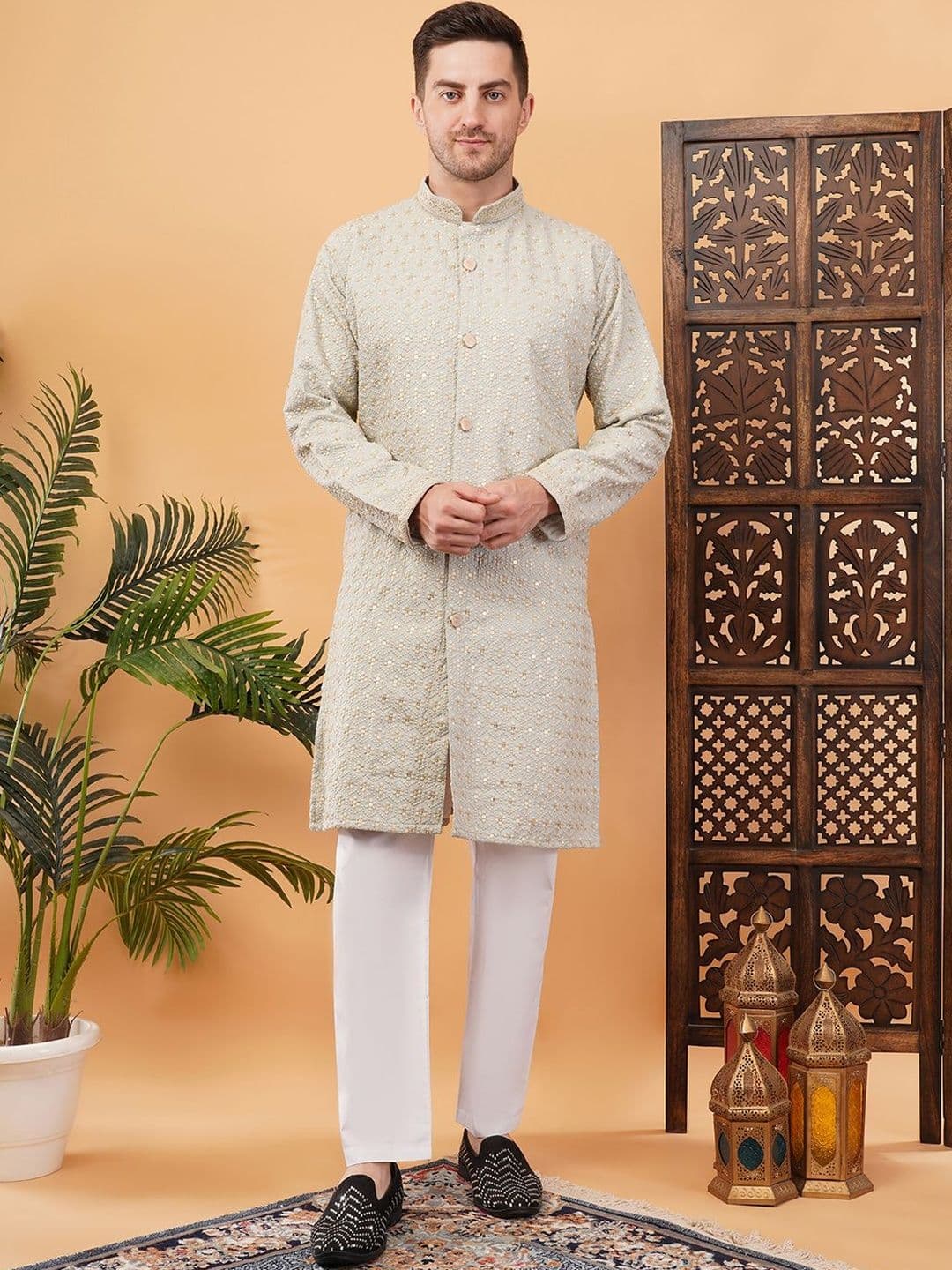 ADHIRAJAN Embroidered Mandarin Collar Sherwani - view 1