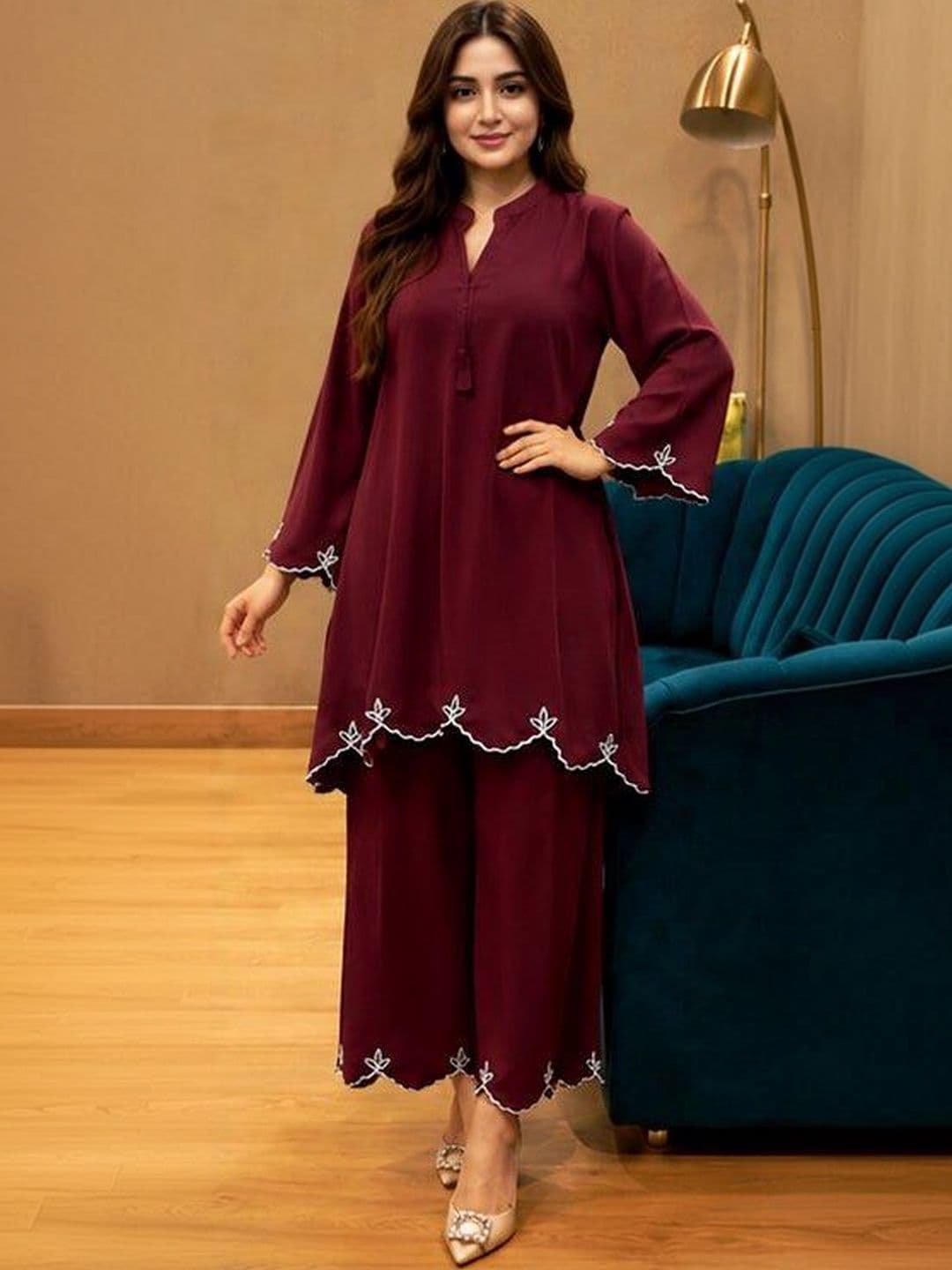 CHIRAAI Women Regular Thread Work Kurta with Palazzos - view 1