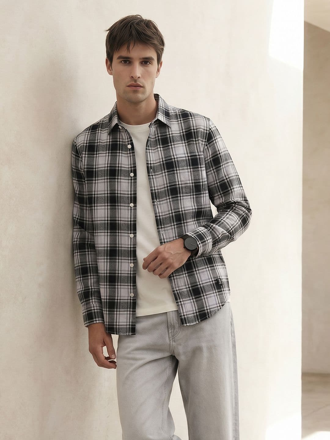THE SHIRT CODE Tartan Checked Pure Cotton Casual Shirt - view 1