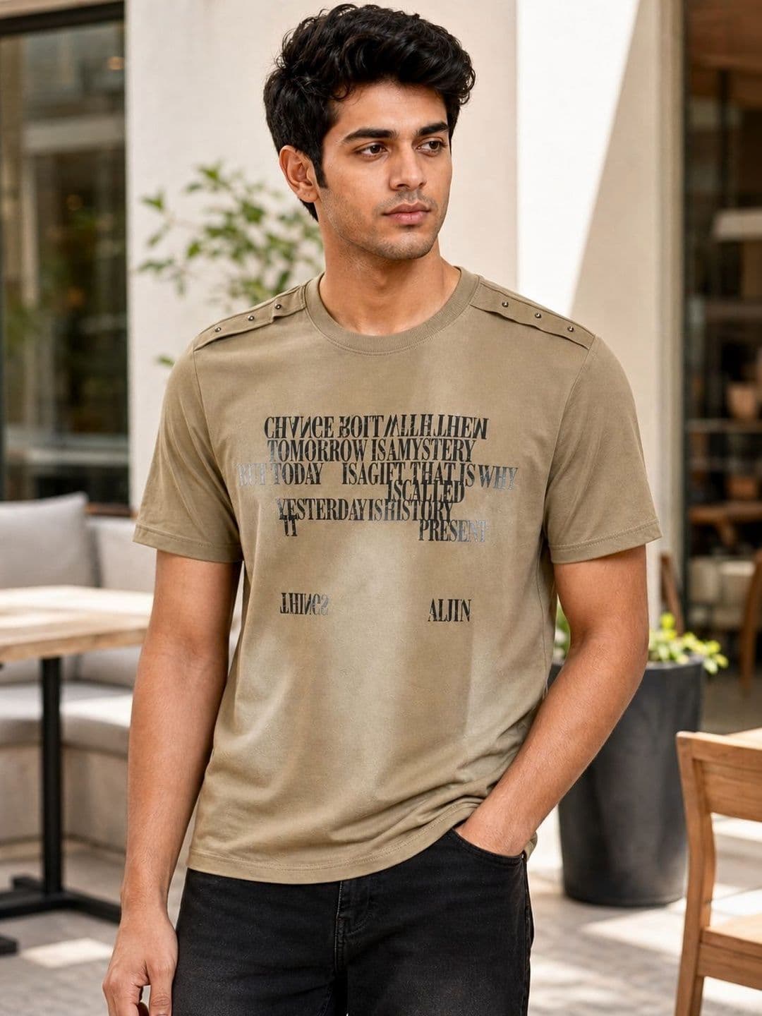 RINO7 Men Typography Printed Round Neck Cotton T shirt - view 1