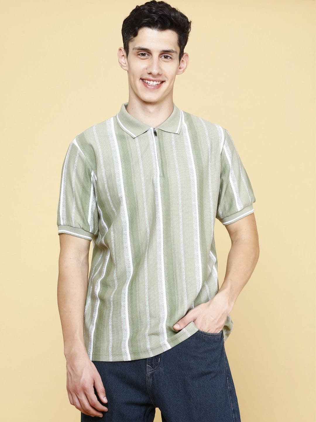 LIMEROAD Men Striped Polo Collar T-shirt - view 1