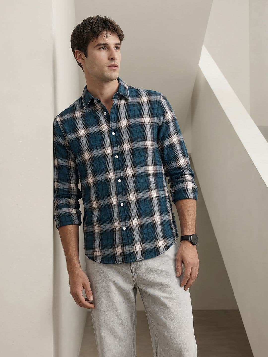THE SHIRT CODE Checked Pure Cotton Casual Shirt - view 1