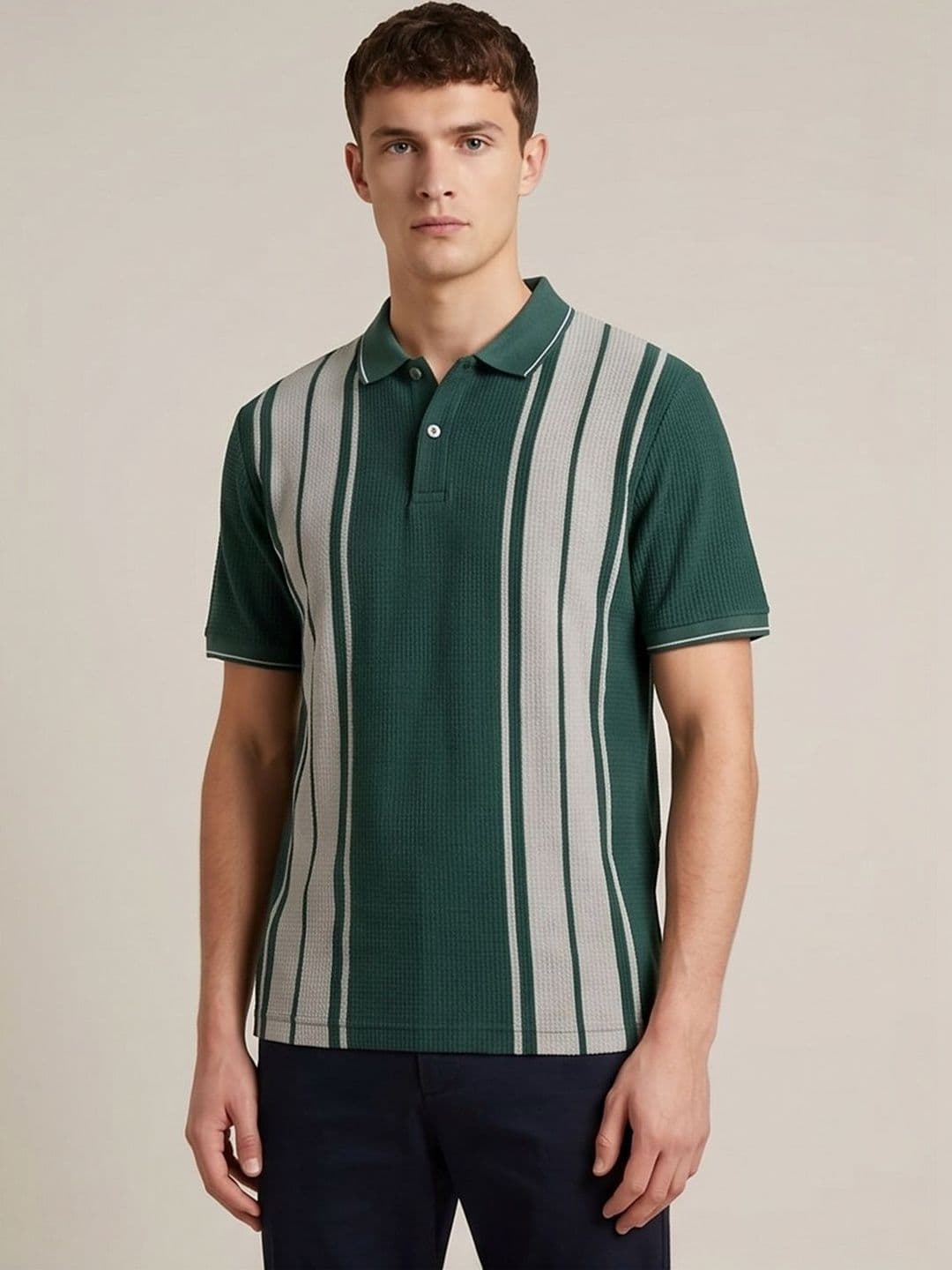 LIMEROAD Men Striped Polo Collar T-shirt - view 1