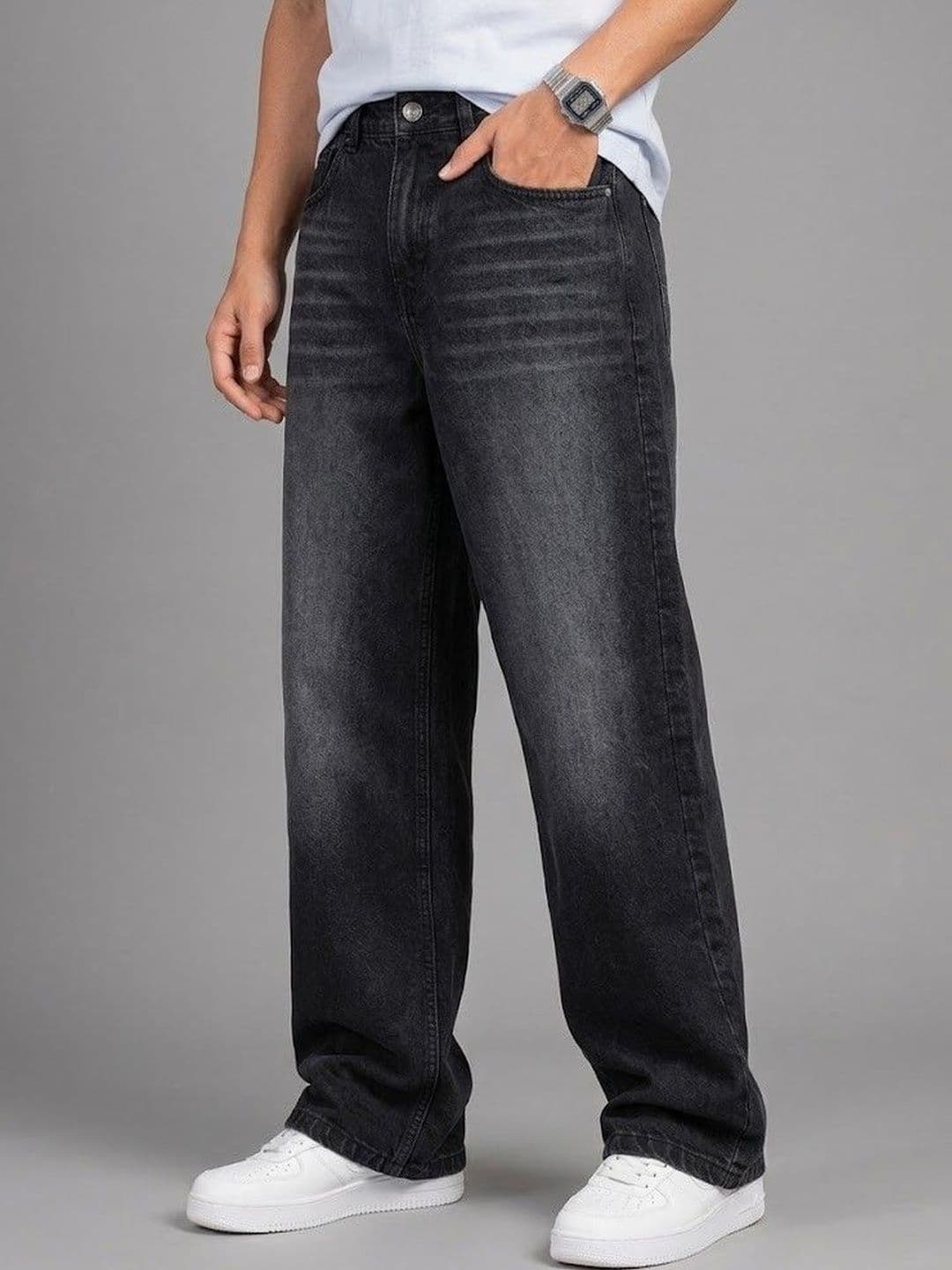Niffar Fashion Men Wide Leg Mid-Rise Light Fade Jeans - view 1