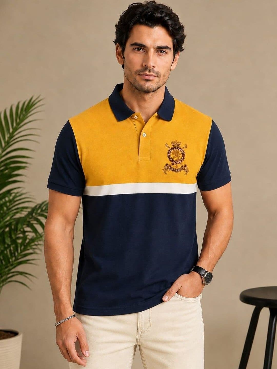 Austin wood Men Brand Logo Colourblocked Polo Collar T-shirt - view 1