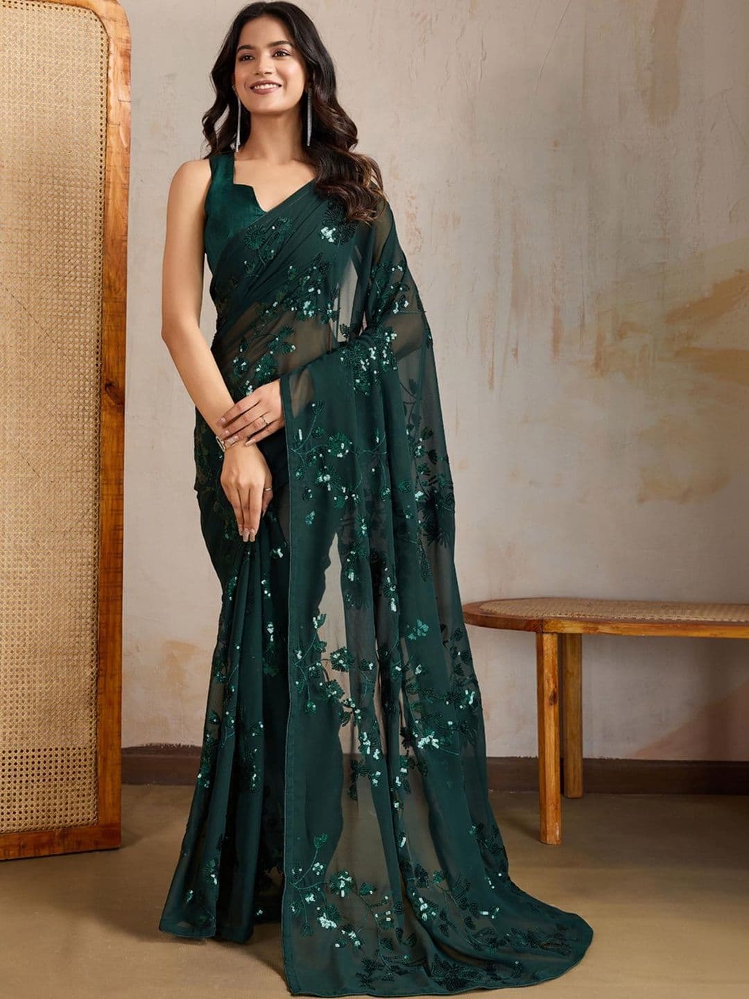 Mitera Embellished Sequinned Pure Georgette Designer Saree - view 1