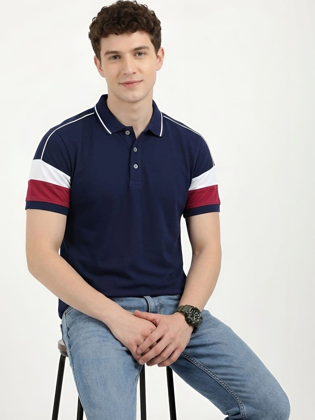 Leotude Colourblocked Polo Collar Regular Fit T-shirt - view 1