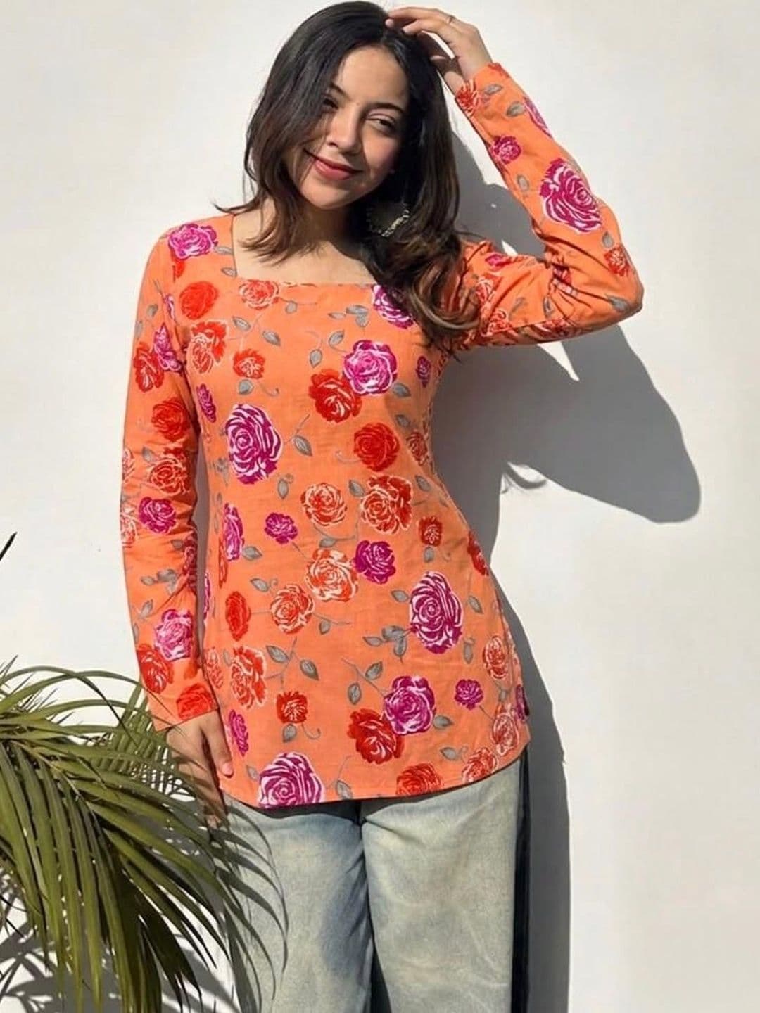 HERE&NOW X fwd Floral Printed Square Neck Kurti - view 1