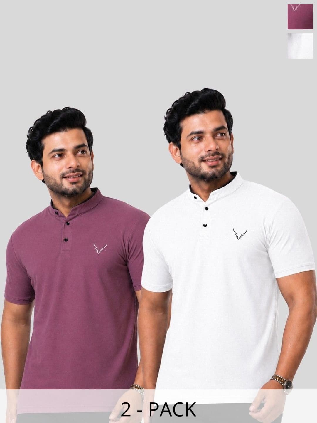 HANABY Men Solid Mandarin Collar T-shirt Pack - view 1