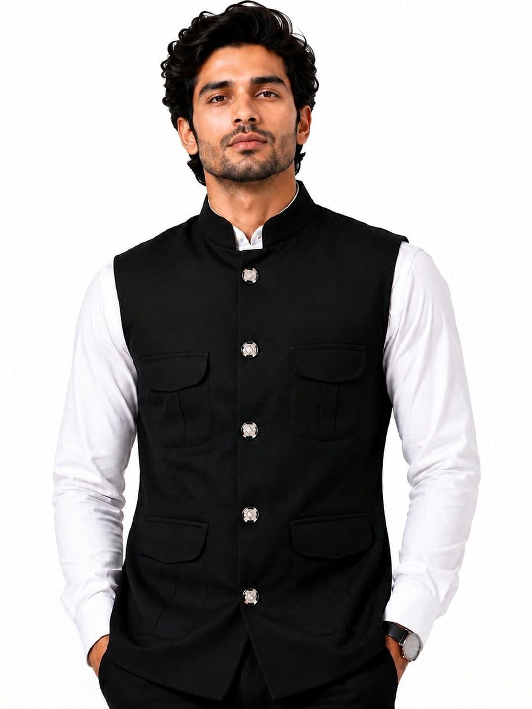 NATURE CRAFT Woven Nehru Jackets - view 1
