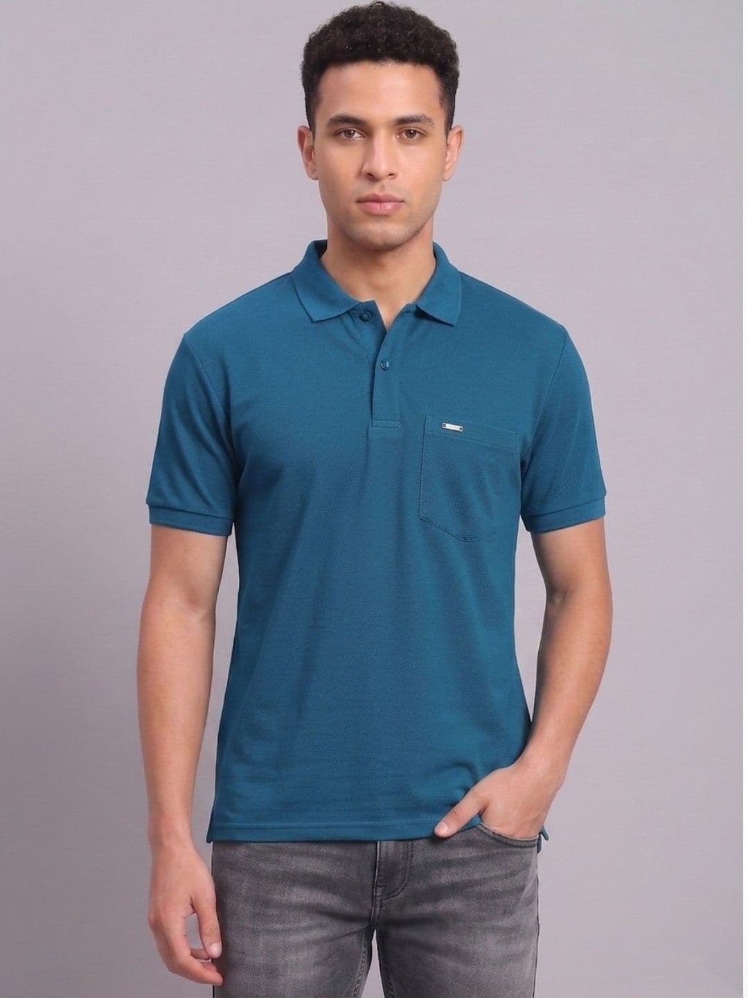 Resilience Teal Polo Collar Regular Fit T-shirt for Men - view 1